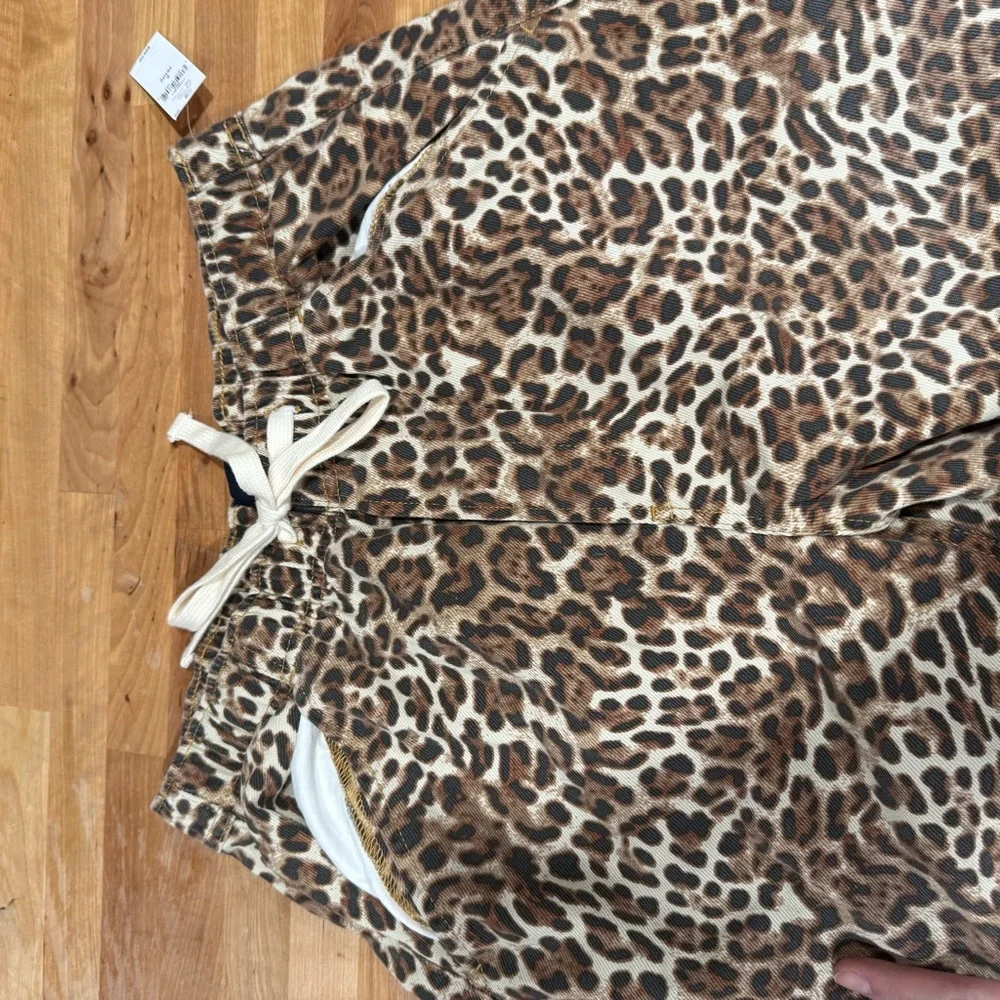 GAP Leopard Print Wide Leg Pants Tan Black barrel parachute leg 2 petite western - Picture 10 of 16